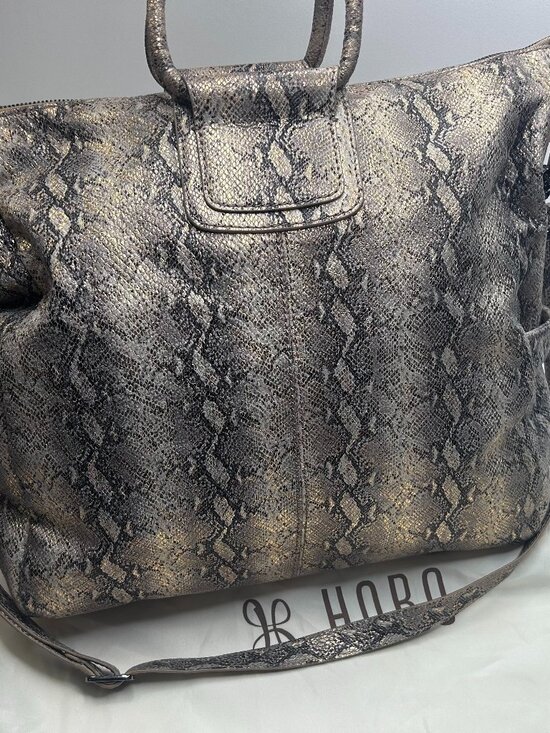 HOBO Handbags - HOBO INTERNATIONAL Sheila Medium Satchel Crossbody Metallic Golden Snake Leather